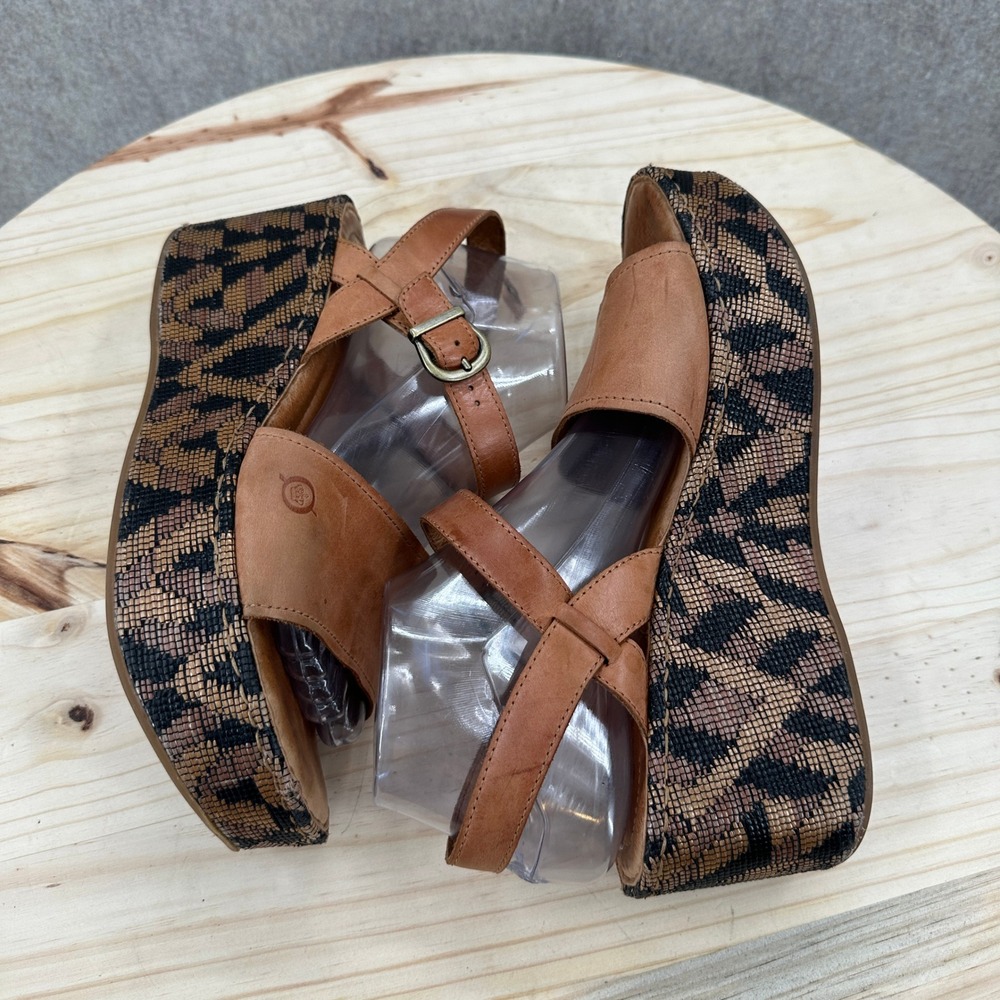 Born Dorrah Wedge Sandals 9 Tan Leather Geometric Platform Ankle Strap - Picture 8 of 11